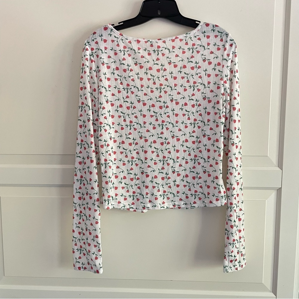 New! For Love & Lemons pointelle roses floral print white PJ top 26672 - Picture 4 of 9